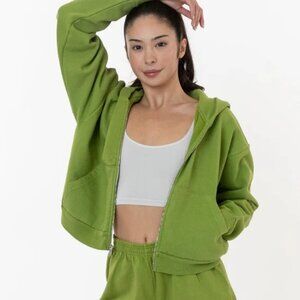 Heavy Fleece Cropped Zip-Up Hoodie (Celery Green)
